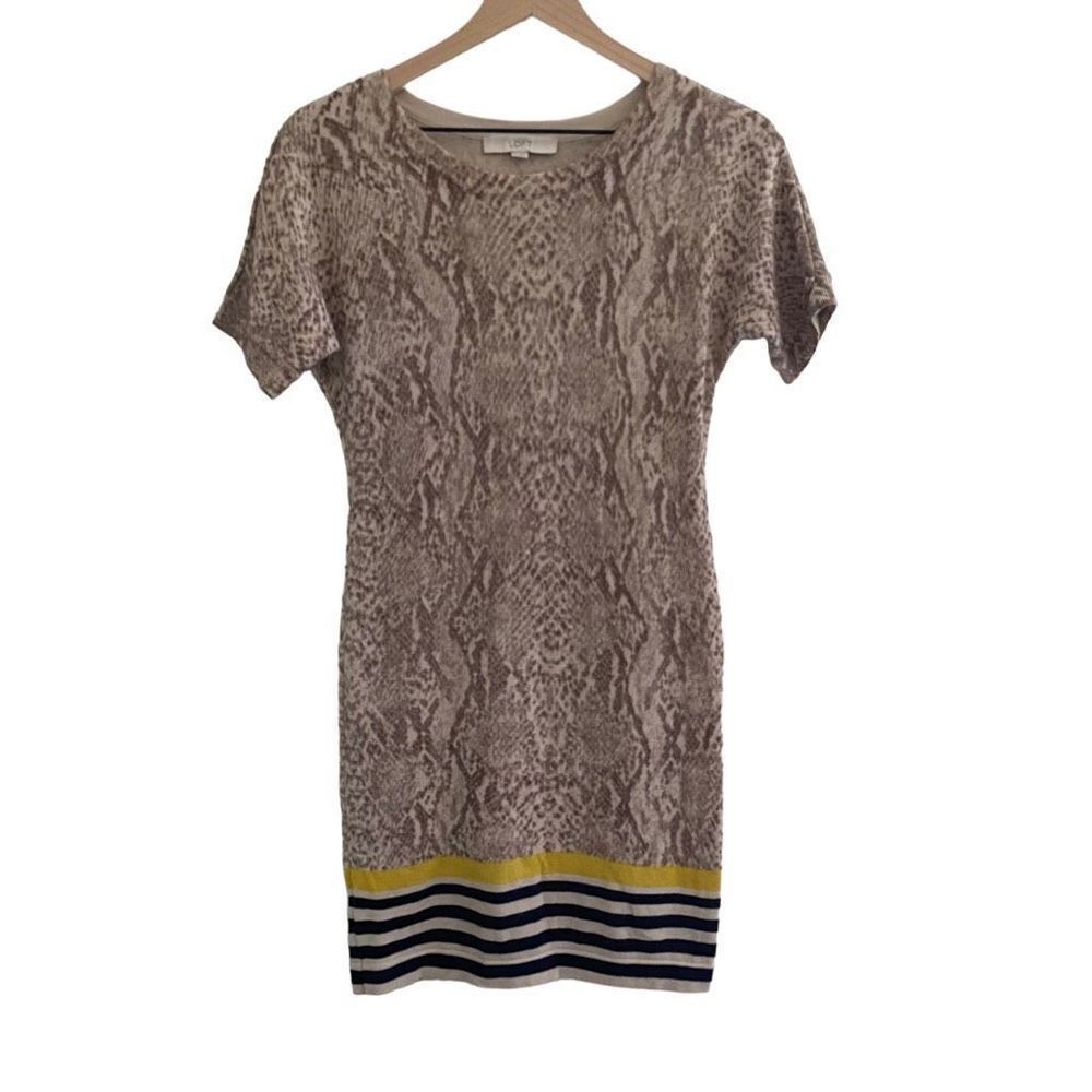 Loft Small Wool Dress Snakeskin Stripe Short Sleeve